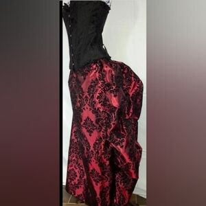 Black Satin Corset W/ Damask Bustle Skirt
